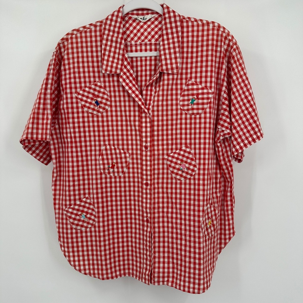 Womens Gingham Cottagecore Size 1X Vintage Embroidered‎ Sports Whimsical